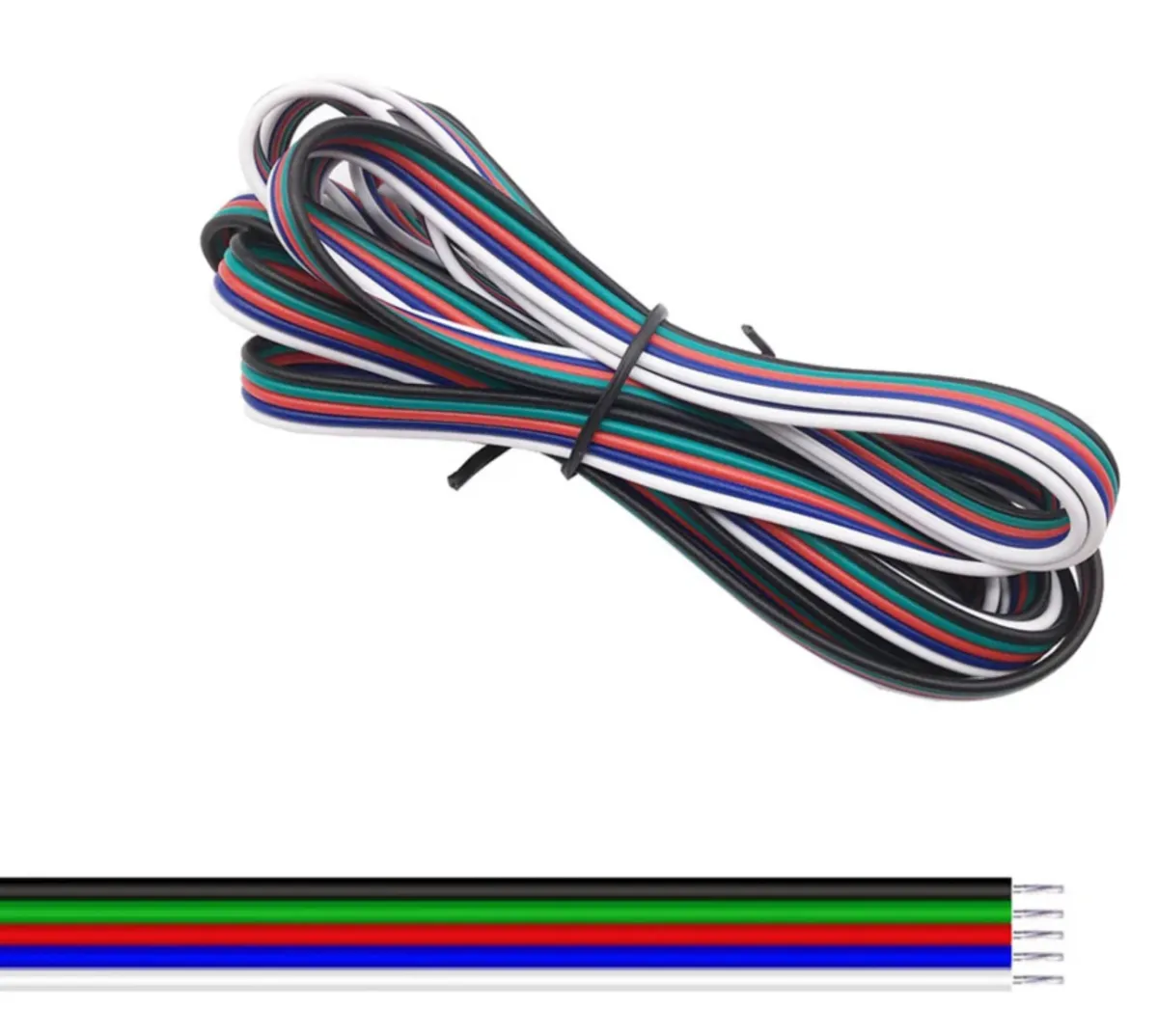5-ledarkabel 22AWG Ø1.3mm vit/ blå / röd / grön / svart 1 meter