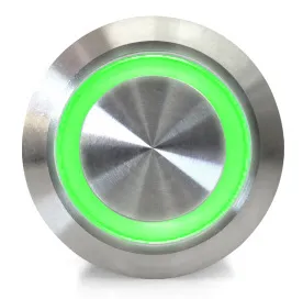 Tryckknapp | på-av self lock | 12-24V LED Grön | RVS | 16mm