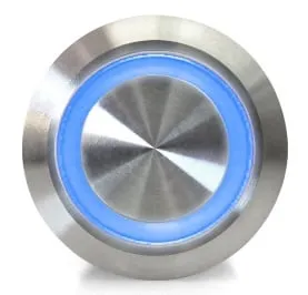 Tryckknapp | på-av self lock | 12-24V LED Blå | RVS | 16mm