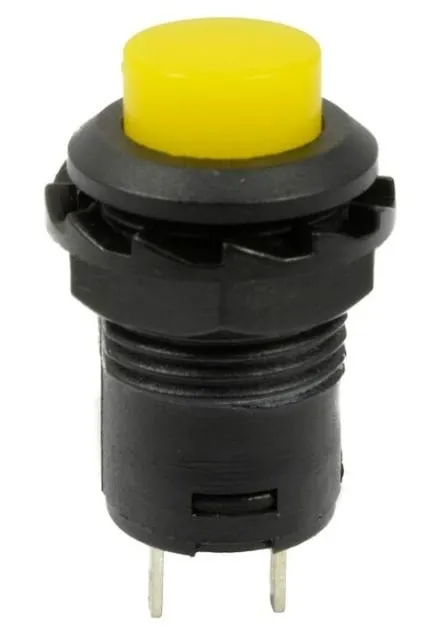 Tryckknapp | på-av self lock | 14x20 runt hål 12mm | Gul