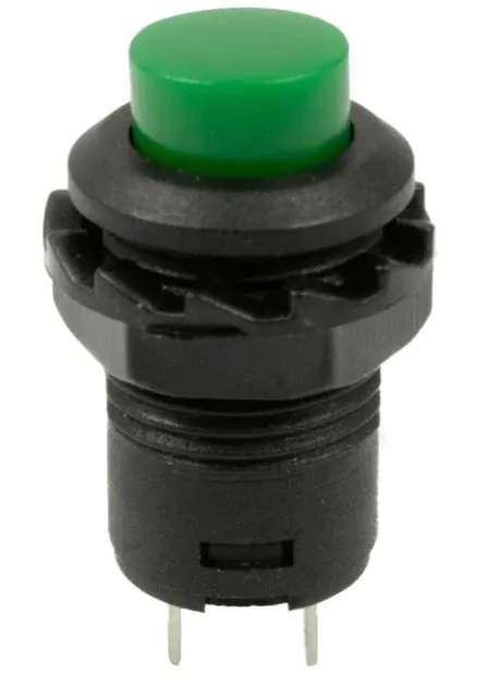 Tryckknapp | på-av self lock | 14x20 runt hål 12mm | Grön