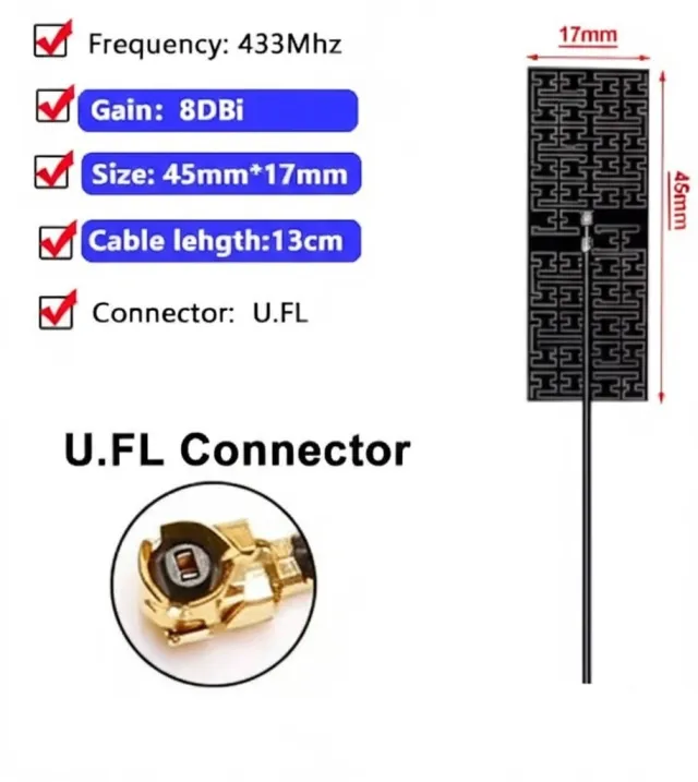 LoRa-antenn 433MHz med IPEX-anslutning