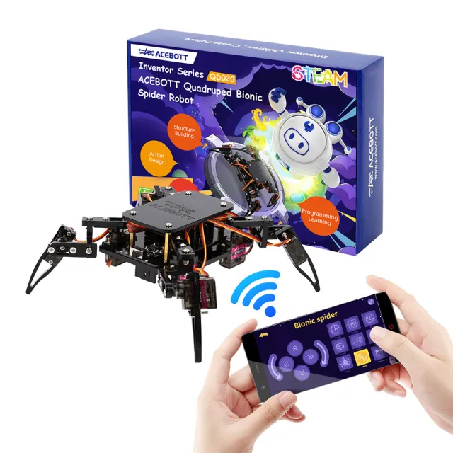 ACEBOTT Quadruped Bionisk Spindelrobot Kit ESP8266 med Arduino IDE och ACECode (Scratch)