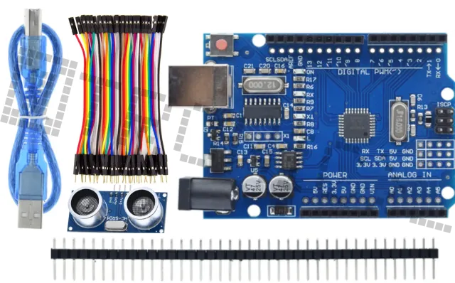 Starter Kit för Arduino Uno R3 med HC-SR04 avståndssensor och Dupont-kablar