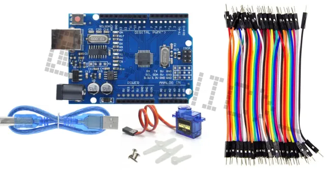 Startkit för Arduino Uno R3 med SG90 mikroservo & 40-delars Dupont-kabelset