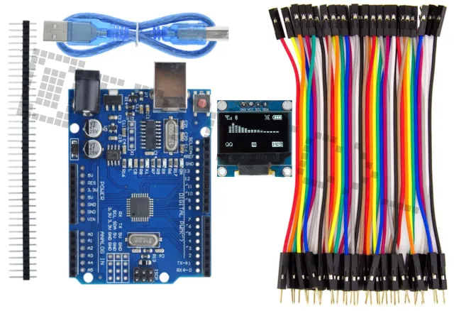 Startkit för Arduino Uno R3 med 0.96 inch OLED-display & 40-delars Dupont-kabelset