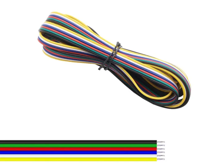 6-ledarkabel 22AWG Ø1.3mm gul / vit/ blå / röd / grön / svart 1 meter