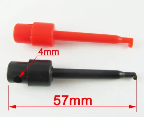 Testklämma med fjäderbelastad krok för PCB SMD IC 57 mm - Röd