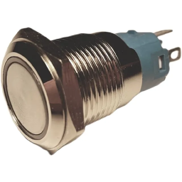 Tryckknapp | Moment - puls | 12V LED Blå | RVS | 16mm