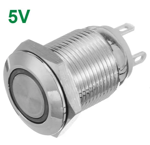 Tryckknapp | Moment - puls | 5V LED Orange | RVS | 12mm