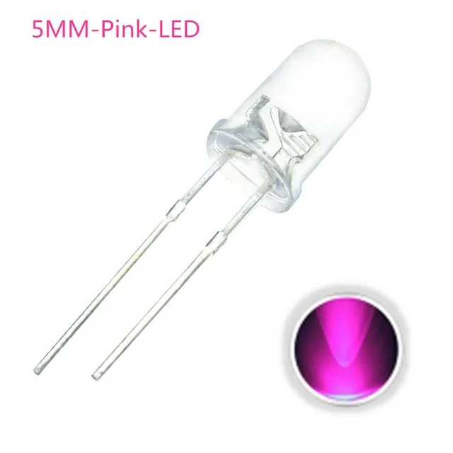 10x LED-diod Transparent 5mm Rosa 3V