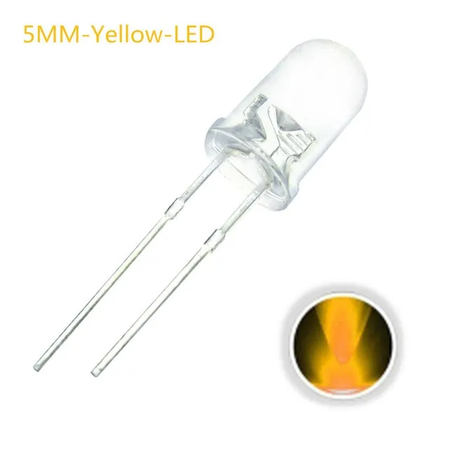 10x LED-diod Transparent 5mm Gul 2V