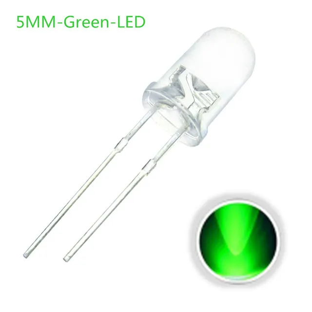 10x LED-diod Transparent 5mm Grön 3V