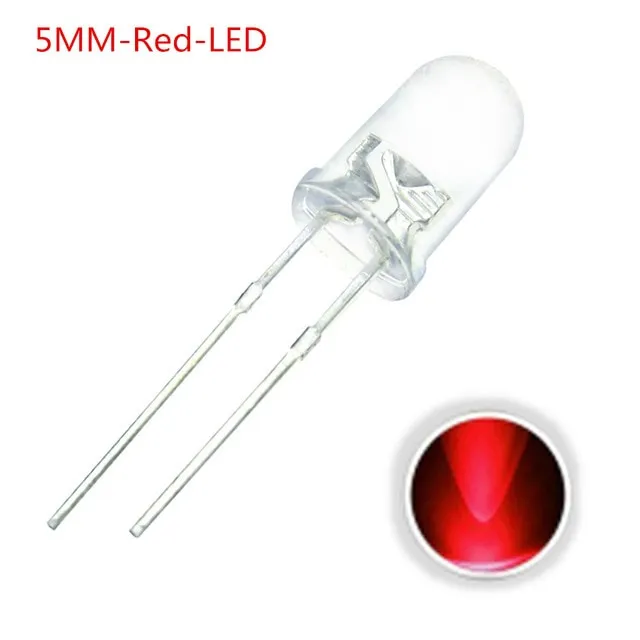 10x LED-diod Transparent 5mm Röd 2V