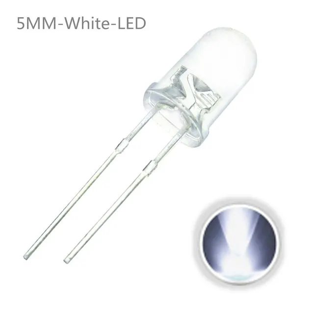 10x LED-diod Transparent 5mm Vit 3V