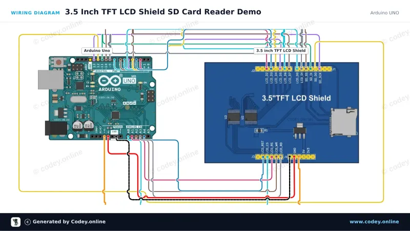 Kopplingsschema: 3.5 inch Touch screen TFT shield för Arduino UNO och Mega på en Arduino UNO