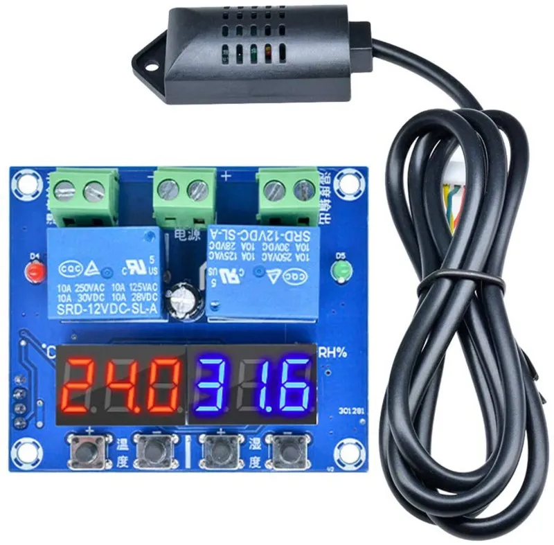 Temperatur- och luftfuktighetsduoreläbrytare 12V