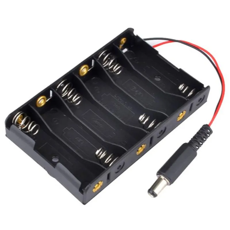 6x AA batterihållare med DC-jack (9V)